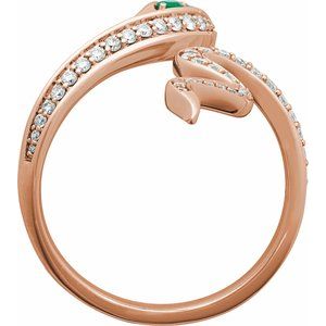 14K Rose Natural Emerald & 1/3 CTW Natural Diamond Snake Ring