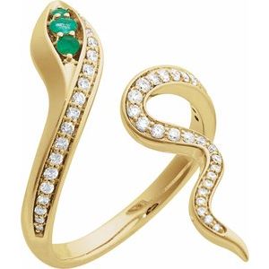 14K Yellow Gold Lab-Grown Emerald & 1/3 CTW Lab-Grown Diamond Snake Ring