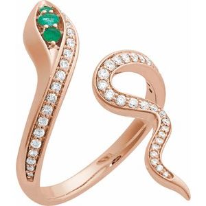 14K Rose Natural Emerald & 1/3 CTW Natural Diamond Snake Ring