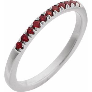 14K White Natural Mozambique Garnet Stackable Ring