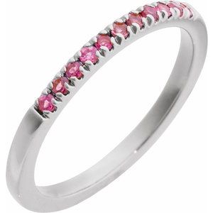 14K White Gold Natural Pink Tourmaline Stackable Ring