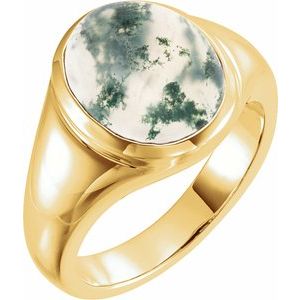 14K Yellow Gold 10x8 mm Natural Moss Agate Ring
