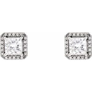 Platinum Stuller Lab-Grown Moissanite & .08 CTW Natural Diamond Halo-Style Earrings – image 2