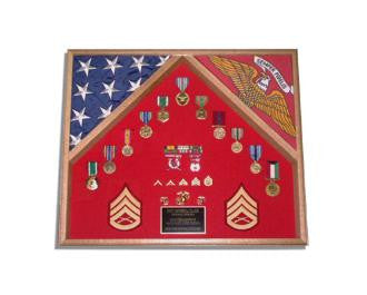 Marine Corps Retirement Gift, Marine Corps flag cases - Oak Case with 2 flag