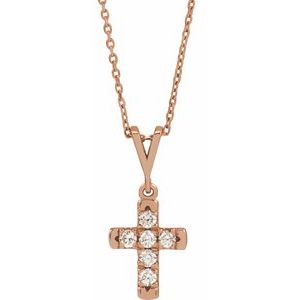 14K Rose Gold 1/4 CTW Natural Diamond French-Set Cross 16-18" Necklace