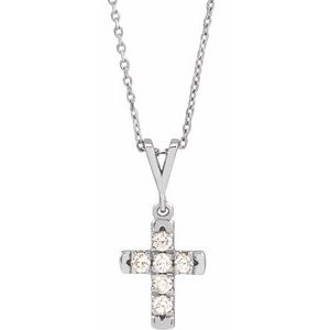 14K White Gold 1/4 CTW Natural Diamond French-Set Cross 16-18" Necklace