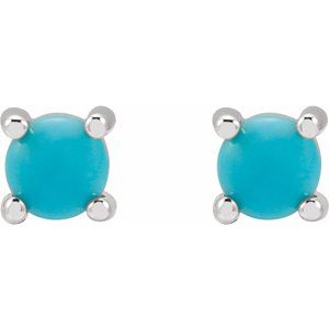 14K White Gold 4 mm Natural Turquoise Earrings – image 2