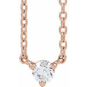 14K Rose 1/10 CT Natural Diamond 3-Prong 18" Necklace