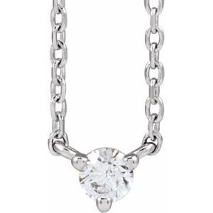 14K White .06 CT Natural Diamond 3-Prong 18" Necklace