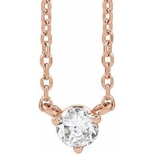 14K Rose 1/6 CT Natural Diamond 3-Prong 18" Necklace