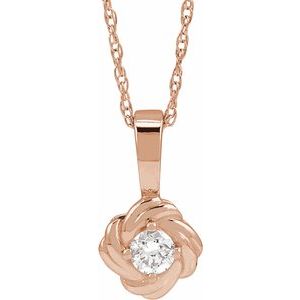 14K Rose Gold 1/5 CT Natural Diamond Knot 18" Necklace