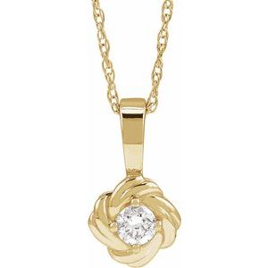 14K Yellow Gold 1/5 CT Natural Diamond Knot 18" Necklace