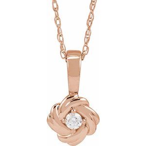 14K Rose Gold 1/10 CT Natural Diamond Knot 18" Necklace