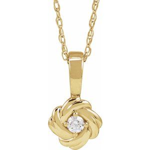 14K Yellow Gold 1/10 CT Natural Diamond Knot 18" Necklace