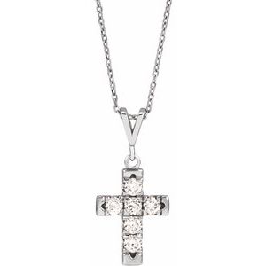 Sterling Silver 1/2 CTW Natural Diamond French-Set Cross 16-18" Necklace
