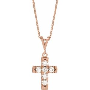 14K Rose Gold 1/2 CTW Natural Diamond French-Set Cross 16-18" Necklace