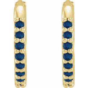 14K Yellow Lab-Grown Blue Sapphire Hinged 12.5 mm Hoop Earrings