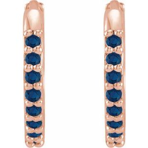 14K Rose Gold Lab-Grown Blue Sapphire Hinged 12.5 mm Hoop Earrings