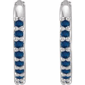 14K White Gold Lab-Grown Blue Sapphire Hinged 12.5 mm Hoop Earrings – image 2