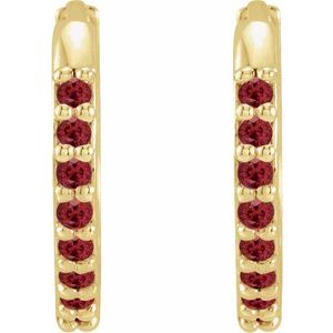 14K Yellow Gold Lab-Grown Ruby Hinged 12.5 mm Hoop Earrings