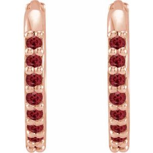 14K Rose Lab-Grown Ruby Hinged 12.5 mm Hoop Earrings