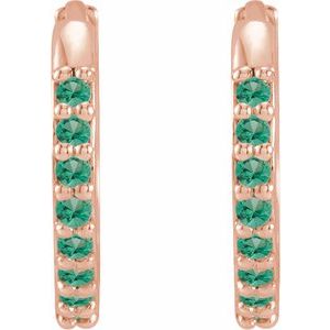 14K Rose Lab-Grown Emerald Hinged 12.5 mm Hoop Earrings
