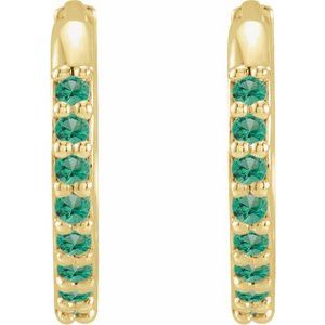 14K Yellow Lab-Grown Emerald Hinged 12.5 mm Hoop Earrings