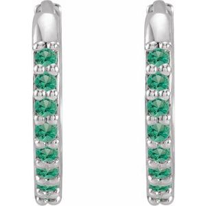 14K White Gold Lab-Grown Emerald Hinged 12.5 mm Hoop Earrings