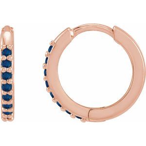 14K Rose Lab-Grown Blue Sapphire Hinged 12.5 mm Hoop Earrings