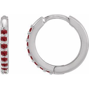 14K White Lab-Grown Ruby Hinged 12.5 mm Hoop Earrings