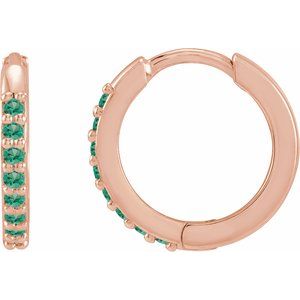 14K Rose Lab-Grown Emerald Hinged 12.5 mm Hoop Earrings