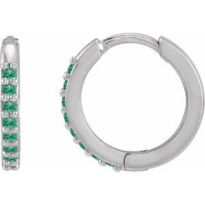 14K White Lab-Grown Emerald Hinged 12.5 mm Hoop Earrings