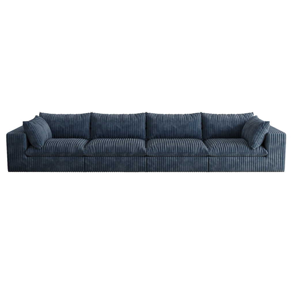 157.6'Cloud Sofa,Corduroy Fabric,Deep Seat Couches,Double-layer design,Removable  Cushion,No Assembly,DIY Combination for Living room, Bedroom,Conference room ,Apartment,Blue