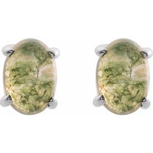 Sterling Silver 7x5 mm Oval Natural Moss Agate Earrings – image 2