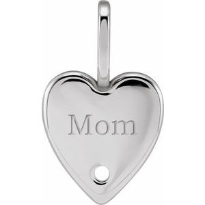 Platinum 1.7 mm Round Engraved Mom Heart Charm/Pendant Mounting