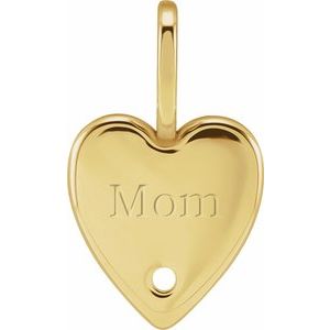 18K Yellow Gold 1.7 mm Round Engraved MOM Heart Charm/Pendant Mounting