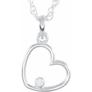 14K White Gold .015 CT Natural Diamond Heart 18" Necklace