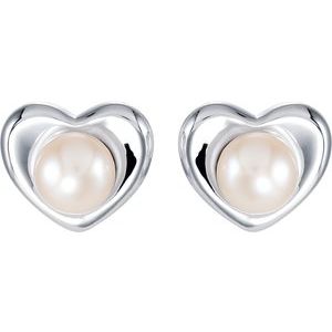 Sterling Silver Cultured White Freshwater Pearl Heart Earrings