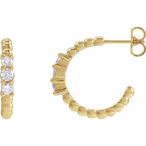 14K Yellow Gold 3/8 CTW Natural Diamond Beaded 19.3 mm Hoop Earrings