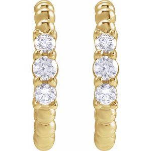 14K Yellow Gold 3/8 CTW Natural Diamond Beaded 19.3 mm Hoop Earrings