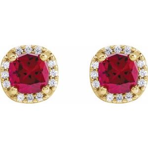 14K Yellow Gold Lab-Grown Ruby & .06 CTW Natural Diamond Halo-Style Earrings – image 2