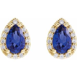 14K Yellow Gold Lab-Grown Blue Sapphire & .05 CTW Natural Diamond Halo-Style Earrings – image 2