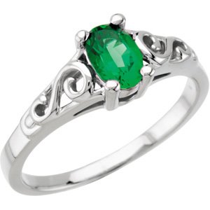 14K White Gold May Imitation Birthstone Ring