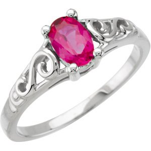 14K White Gold July Imitation Birthstone Ring
