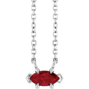 14K White Gold 6x3 mm Lab-Grown Ruby 18" Necklace