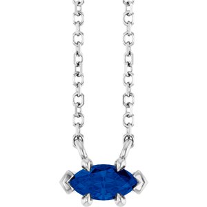 Sterling Silver 6x3 mm Natural Blue Sapphire 18" Necklace