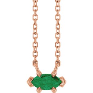 14K Rose Gold 6x3 mm Natural Emerald 18" Necklace