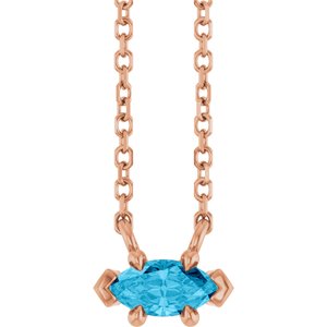 14K Rose Gold 6x3 mm Natural Aquamarine 18" Necklace