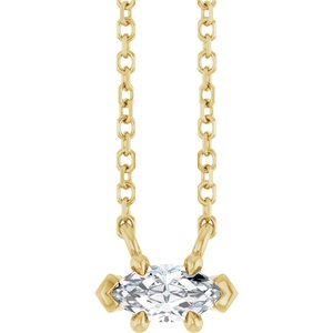 14K Yellow Gold 6x3 mm Natural White Sapphire 18" Necklace