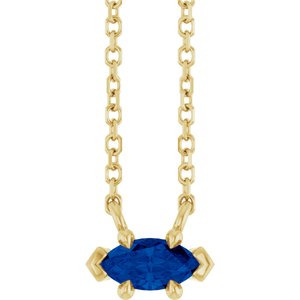 14K Yellow Gold 6x3 mm Lab-Grown Blue Sapphire 18" Necklace